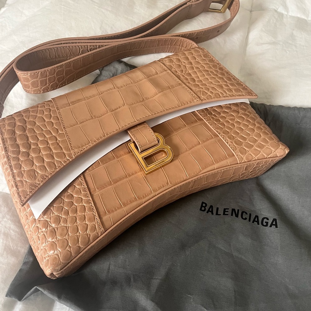 Balenciaga Hourglass Croc embossed shoulder bag